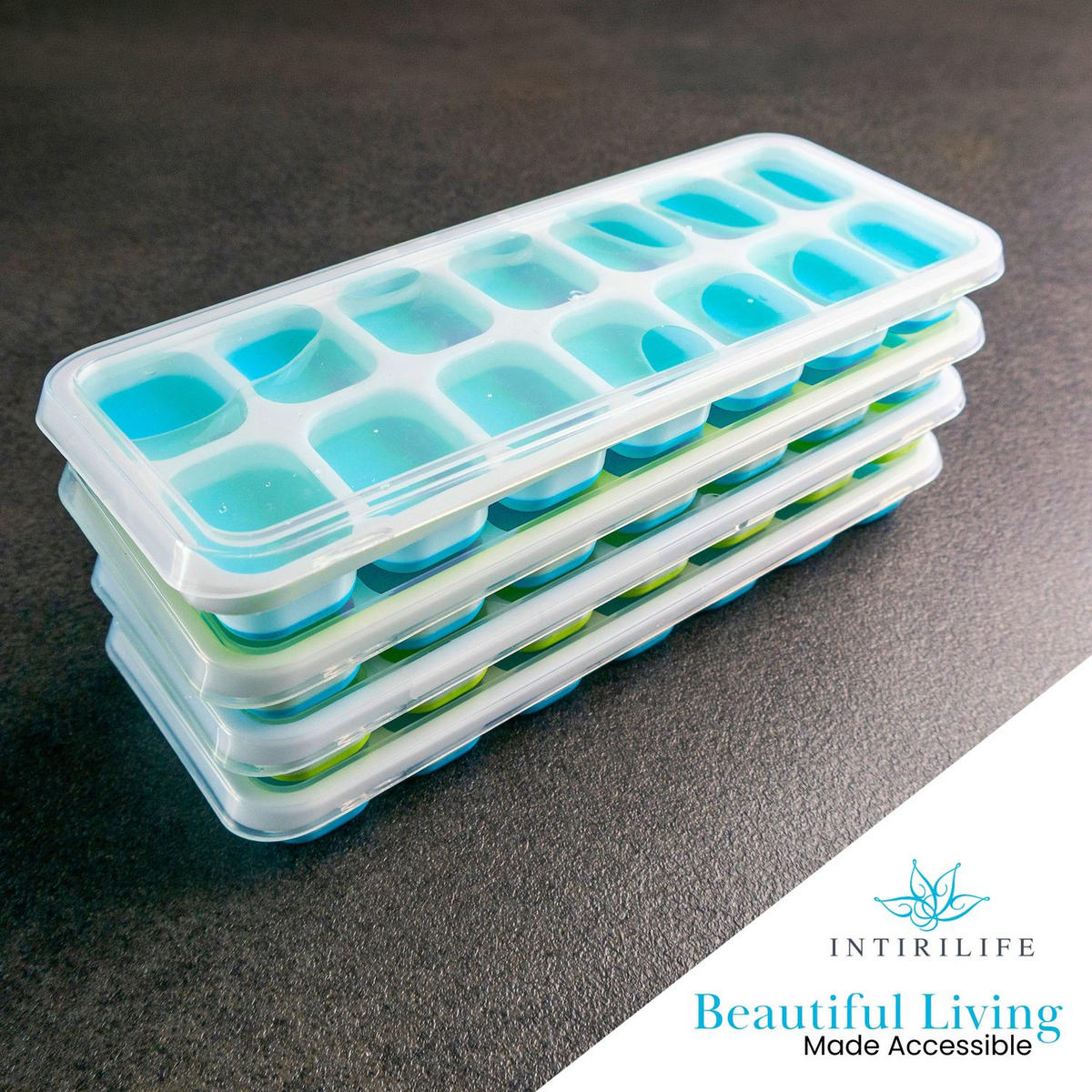 EISWÜRFELFORM 4er Set - Blau, Kunststoff (9.9/2.9/25.5cm) - Intirilife