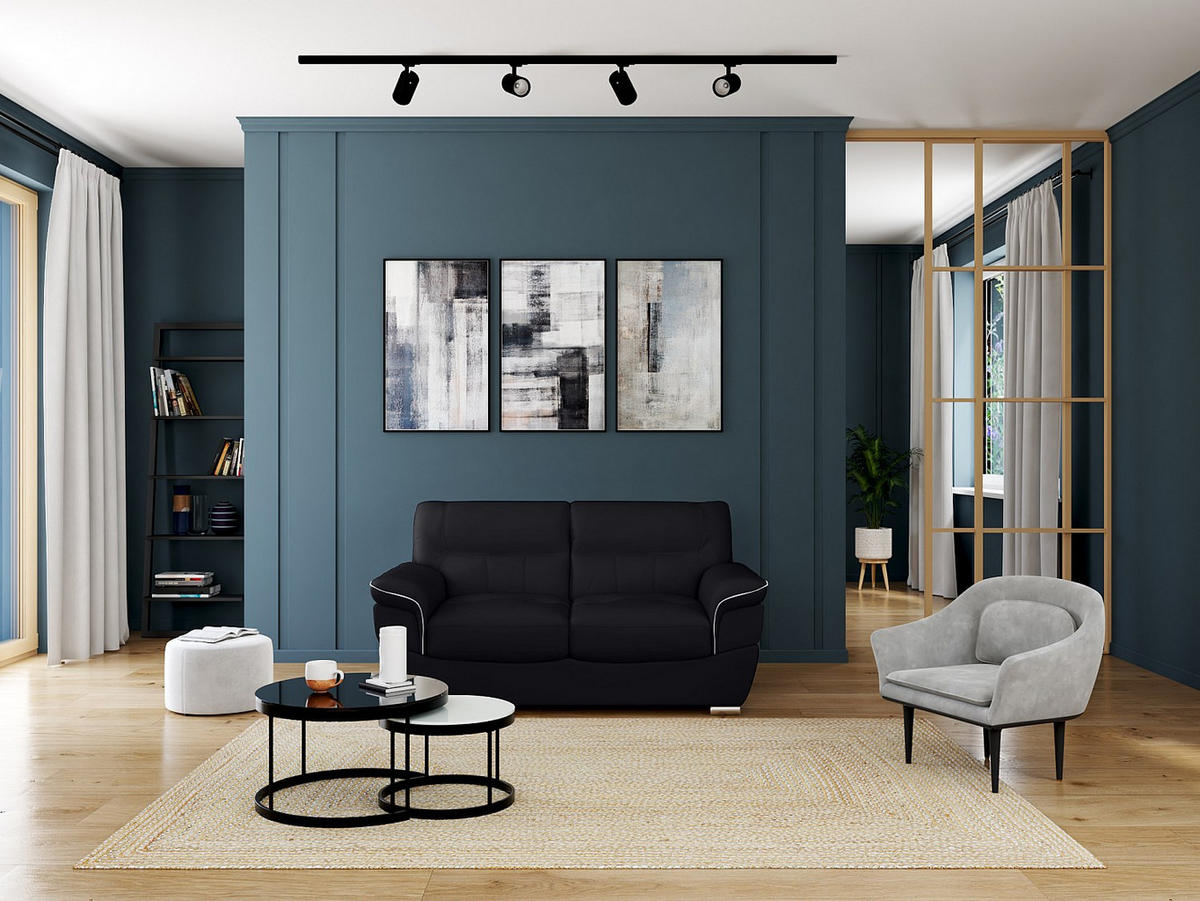 LEDERSOFA 2-Sitzer - Schwarz - THIBAULT - Schwarz, Leder (168/87/93cm) - Vente-Unique