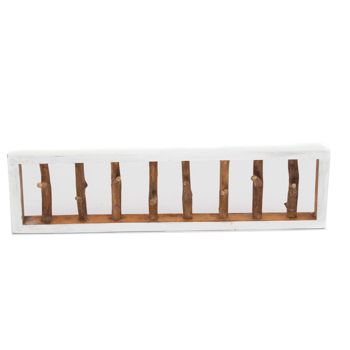 WANDGARDEROBE TREIBHOLZ UNIKAT 80 Recyclingholz massiv, 8 Haken 05 weiß-natur - Naturfarben/Weiß, Holz (80/22/12cm) - DESIGN DELIGHTS