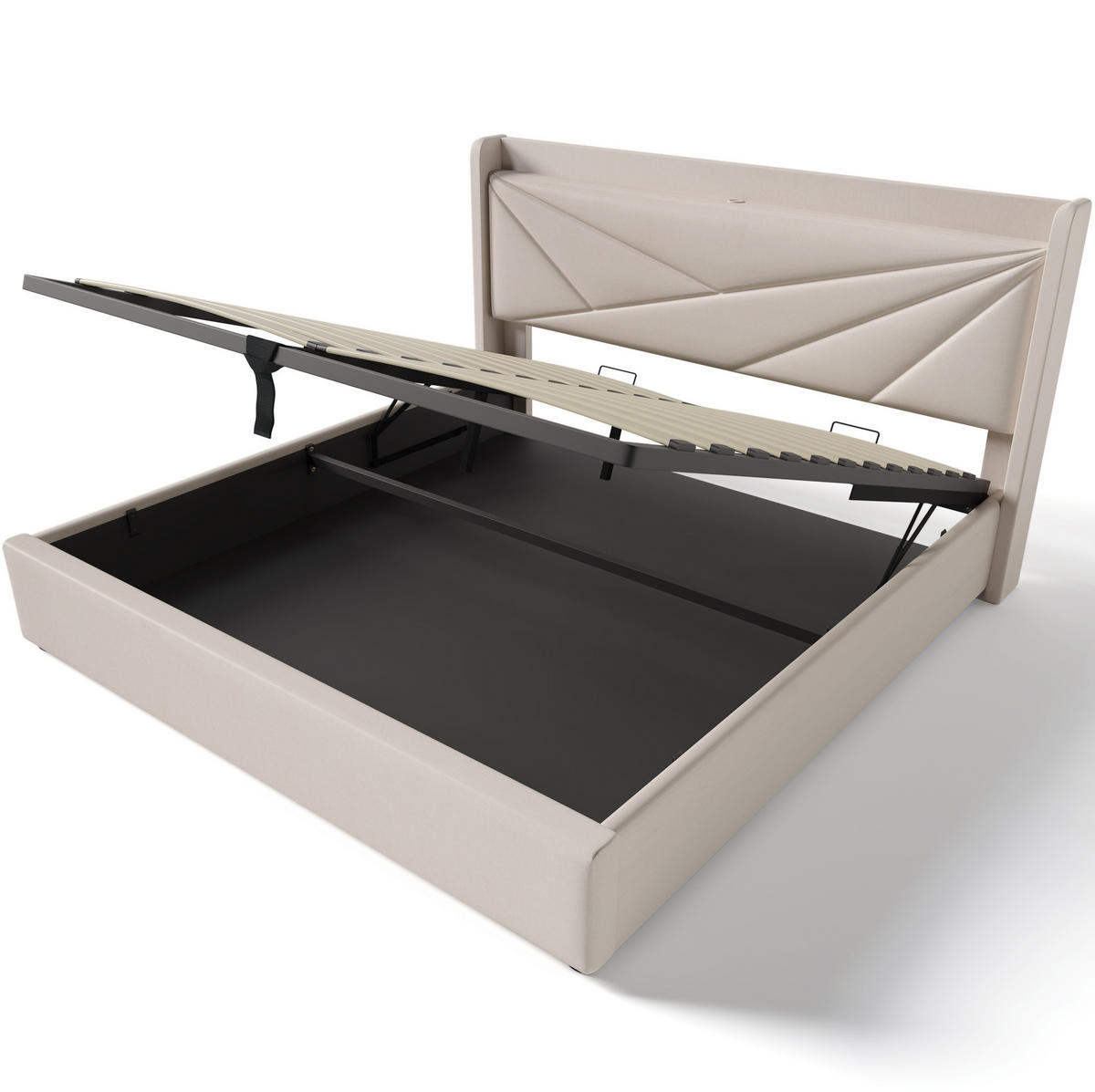 POLSTERBETT mit Bettkasten und USB/Typ-C 160x200 cm Beige - Beige, Metall (160/200cm) - Meubliv