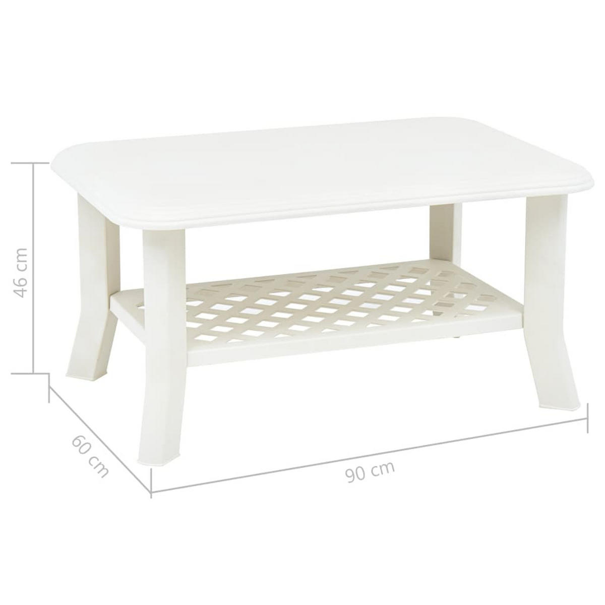 COUCHTISCH 90/60/46 cm aus Wetterbeständiger Kunststoff Weiß mit Ablage - Weiß, Kunststoff (90/90/46cm) - vidaXL