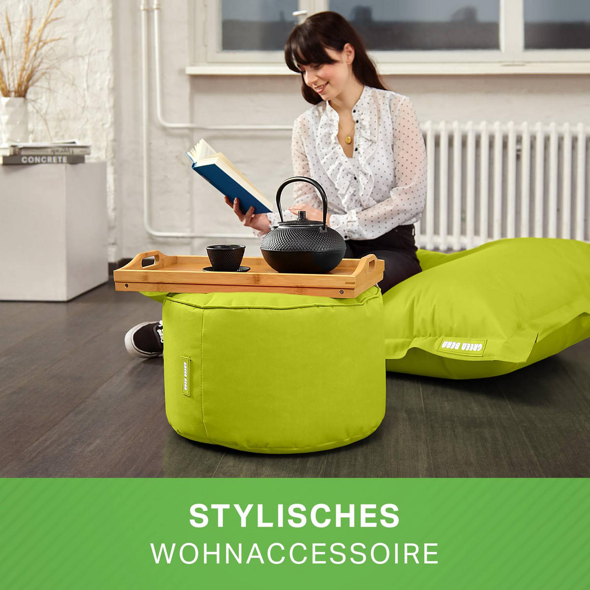 SITZSACK-HOCKER Pouf "Stay" 45x25cm - Hellgrün, Textil (45/25/45cm) - Green Bean