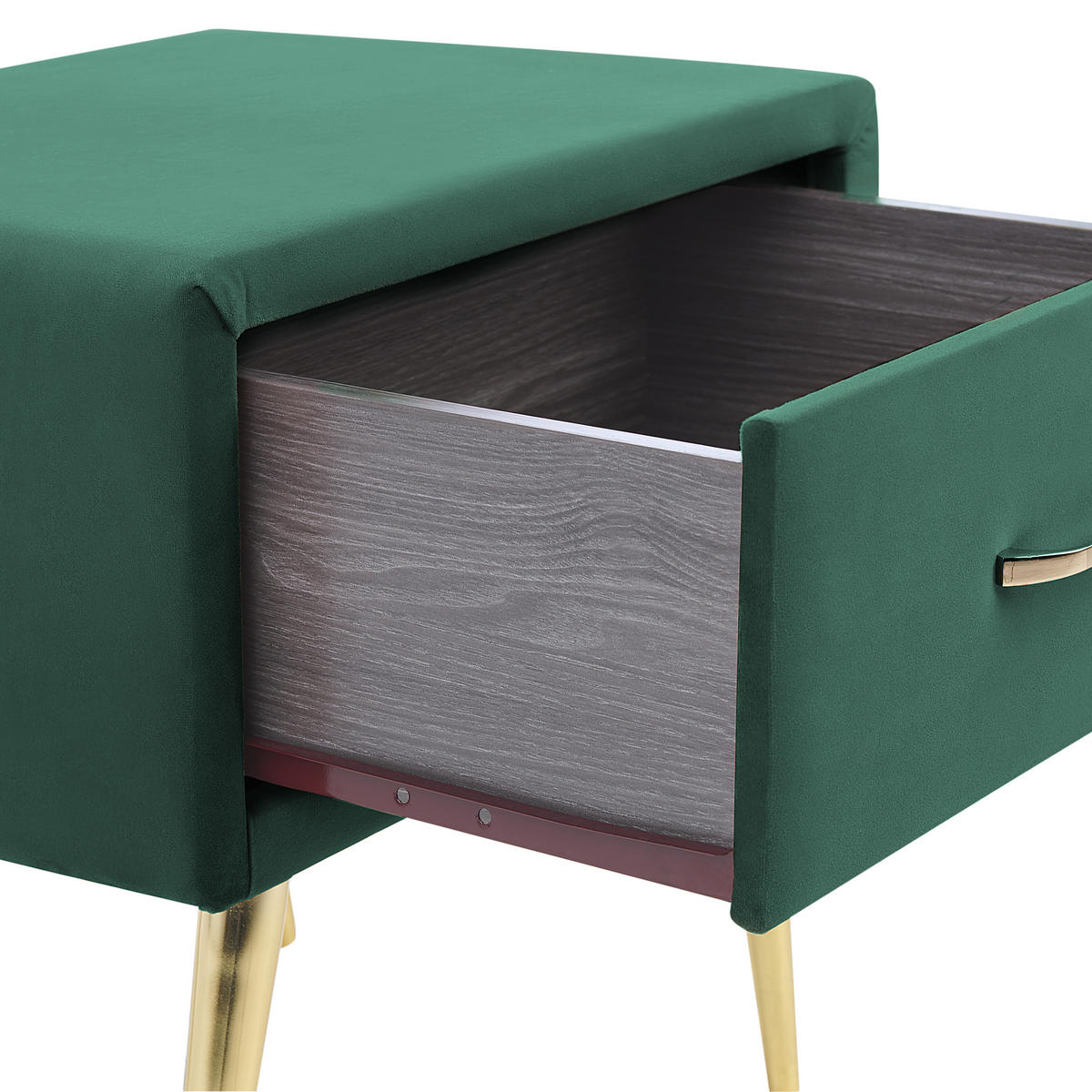 ÉJJELISZEKRÉNY Bársony smaragdzöld/arany 1 Fiók 38/46/49 cm Flayat - smaragdzöld/arany színű, textil (46/49/38cm) - Beliani