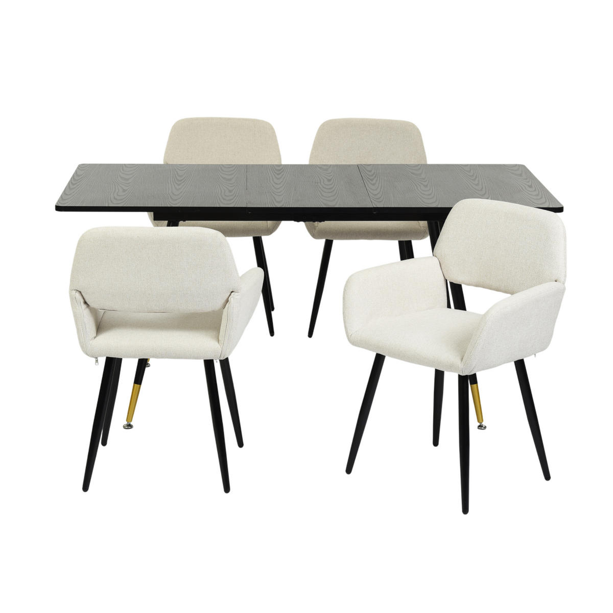 ESSZIMMER SET mit ausziehbarem Tisch und 4 bequemen Stühlen - Beige/Schwarz, Holzwerkstoff/Metall (80/75/160cm) - Urban Meuble