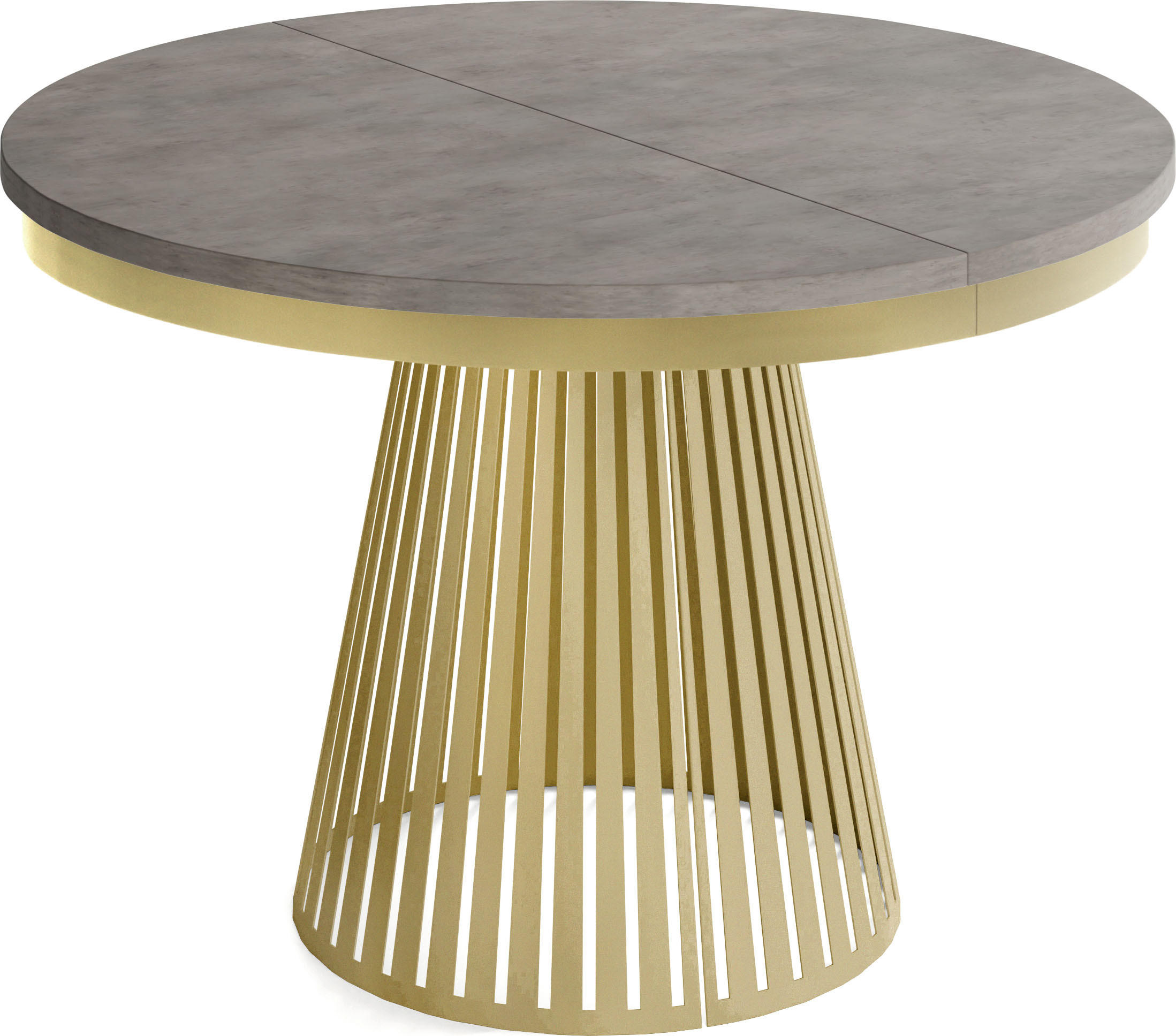 ESSTISCH Naro rund ausziehbar mit Goldem Lamellen-Metallgestell, Beton-Optik Dunkelgrau 100-180/100/76 cm - Dunkelgrau/Goldfarben, Holzwerkstoff/Metall (100/100/76cm) - WFL GROUP