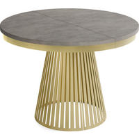 ESSTISCH Naro rund ausziehbar mit Goldem Lamellen-Metallgestell, Beton-Optik Dunkelgrau 120-200/120/76 cm - Dunkelgrau/Goldfarben, Holzwerkstoff/Metall (120/100/76cm) - WFL GROUP