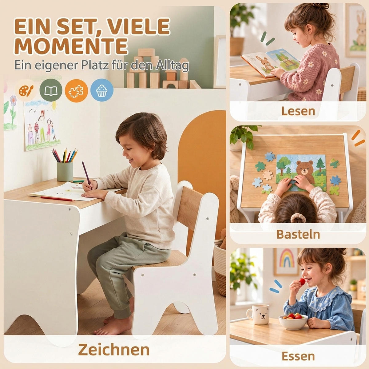 KINDERSITZGRUPPE 2er Set Spanplatte MDF Weiß - Weiß, Holzwerkstoff (45/51/69.5cm) - AIYAPLAY