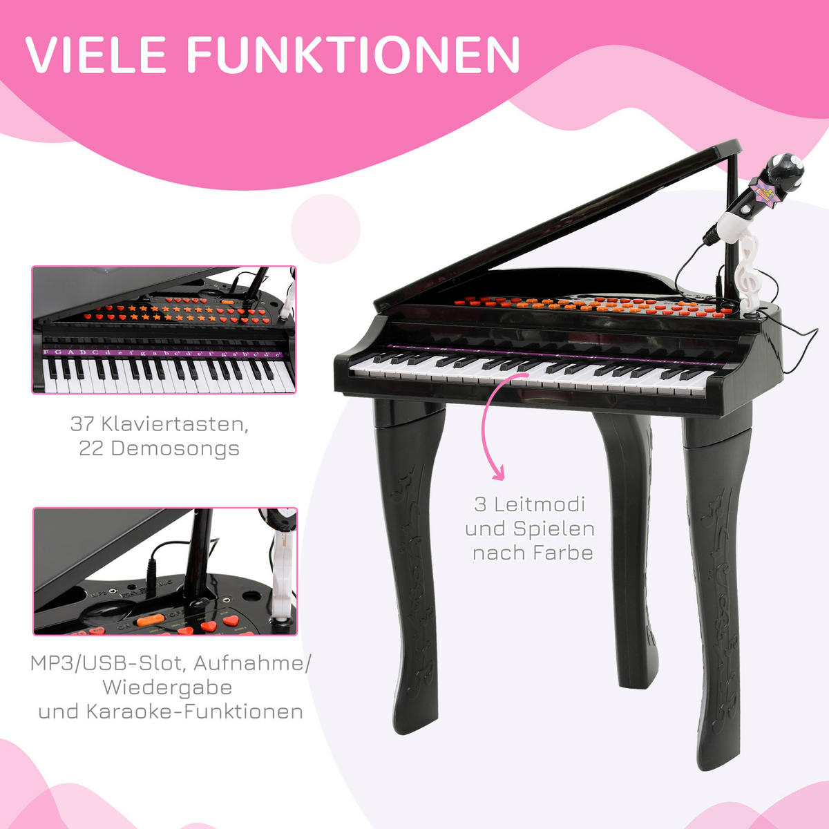 KINDER Klavier Piano - Schwarz, Kunststoff (39/69/48cm) - HOMCOM