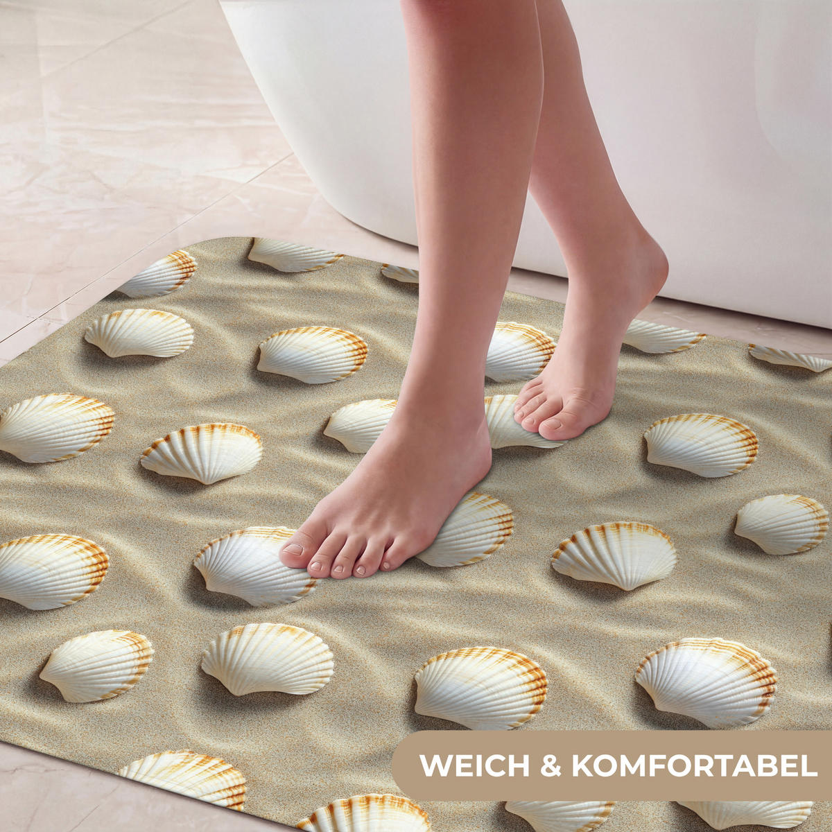 KOUPELNOVÁ PŘEDLOŽKA Mušle - Písek - Námořní 90x60 cm - písková barva, textil/plast (90/60cm) - OnlyWow