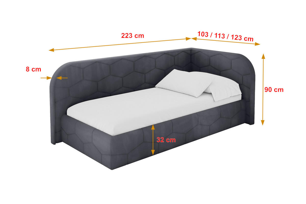 EINZELLBETT Jugendbett mit Bettkasten und Matratze H3/H4, Links - JAXY 90x200 Dunkelgrau - Dunkelgrau, Holzwerkstoff/Textil (90/200cm) - ALTDECOR