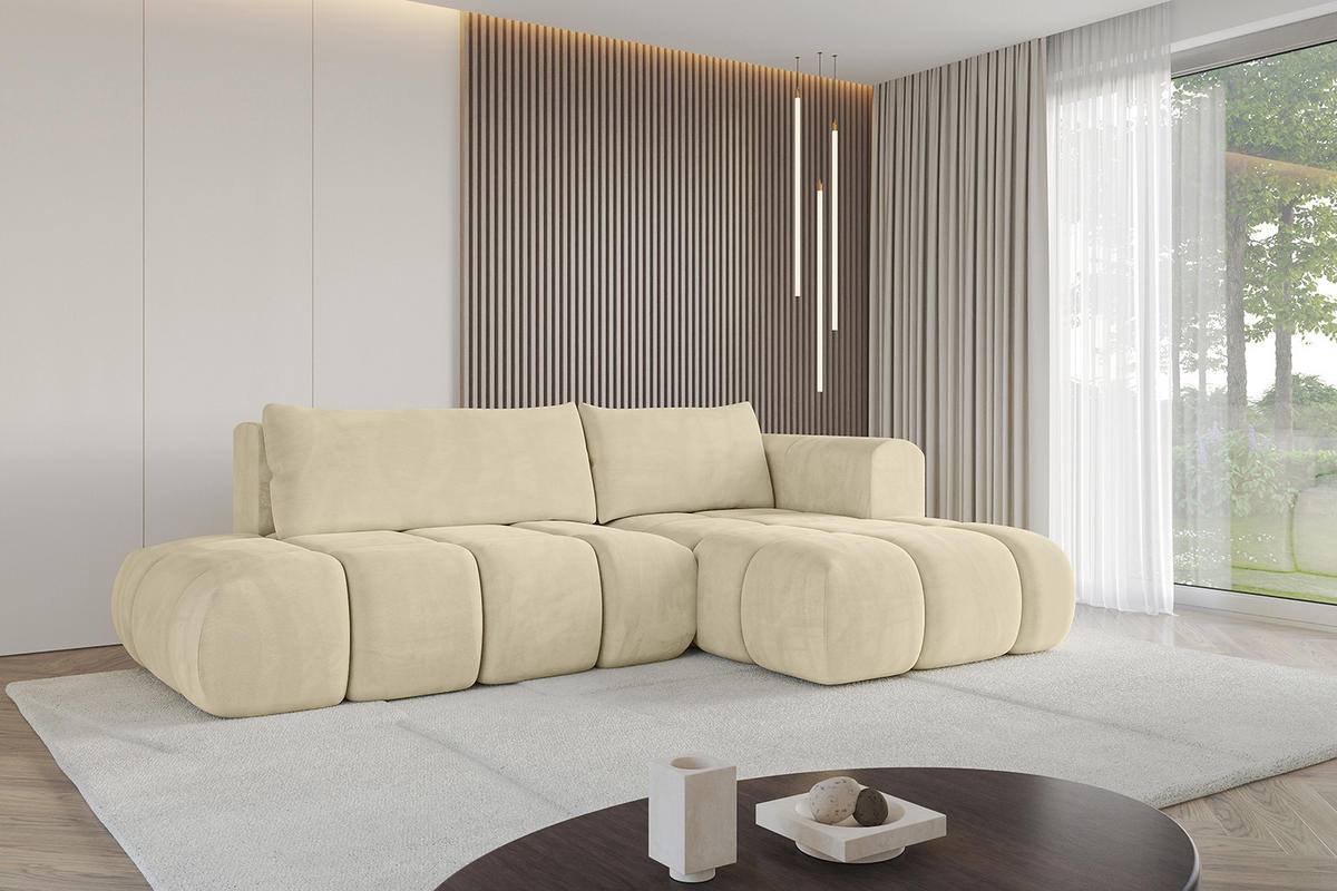 ECKSOFA Ottomane Rechts CLOUD-L 289x180x40 Beige Velours - Beige, Holzwerkstoff/Kunststoff (289/180cm) - ALTDECOR