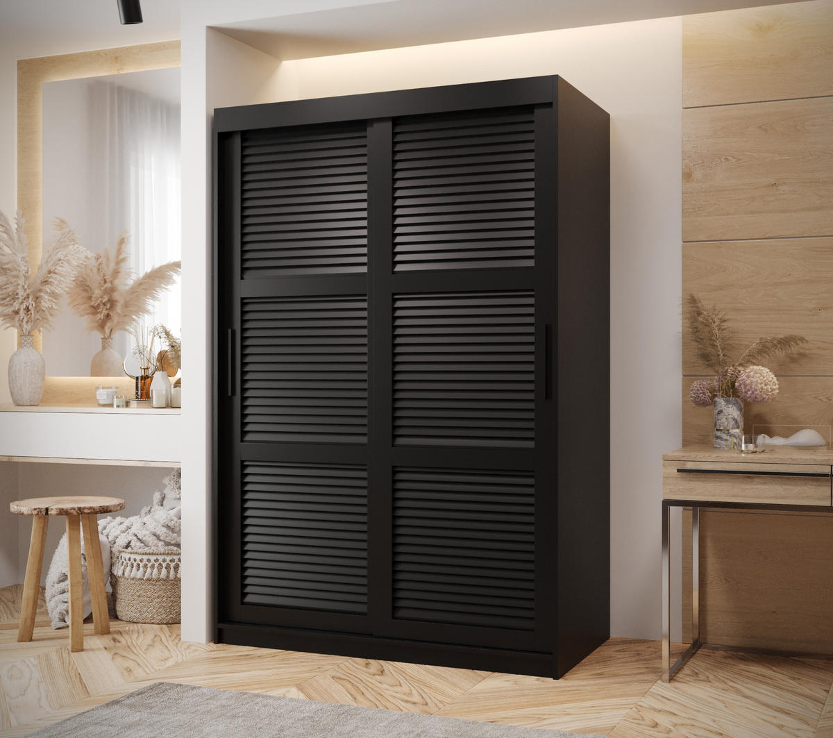 SCHWEBETÜRENSCHRANK 200/120/62 2-türig - Schwarz, Holz/Kunststoff (120/200/62cm) - MÖBEL KRYSPOL