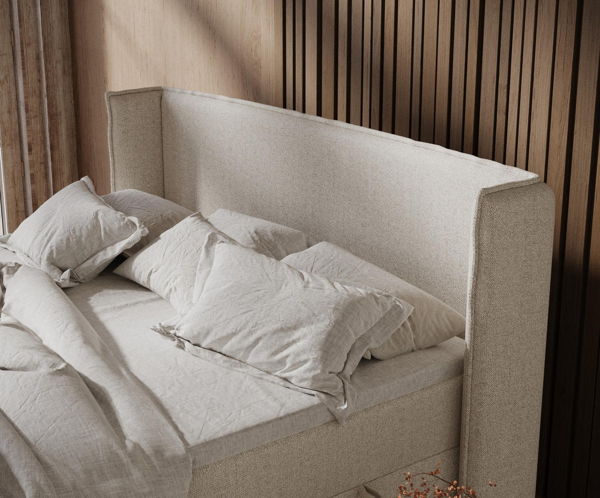 BOXSPRINGBETT Segni Hellbeige 200/200 cm mit Matratze und Topper - Beige/Schwarz, Holz/Holzwerkstoff (200/200cm) - Maison de Reve