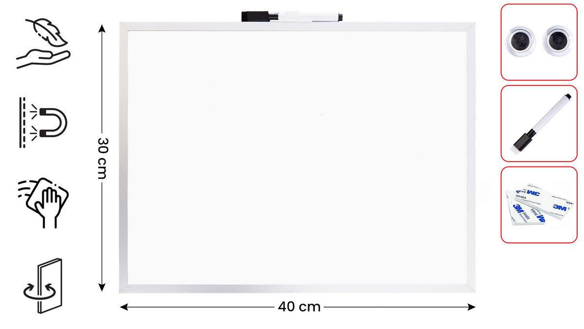 WHITEBOARD 40x30 cm im Aluminiumrahmen - Weiß, Metall (40/30/1cm) - ALLboards