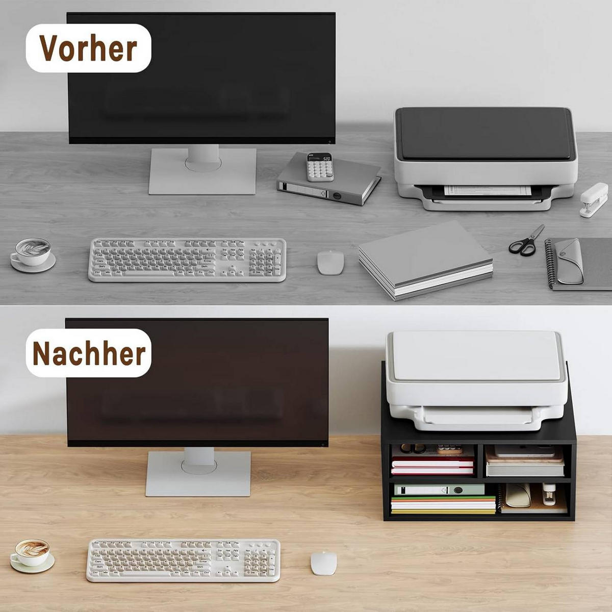 AKTENREGAL mit 3 Fächern,Druckerschrank, 47x22,5x40 cm, Schwarz - Schwarz, Holzwerkstoff (40/47/22.5cm) - Woltu