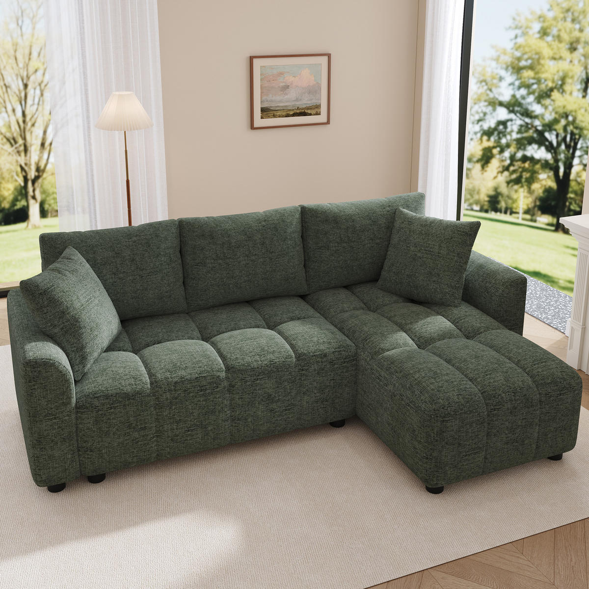ECKSOFA 204/127/82.5 cm Grün Chenille mit 2 Zierkissen - Grün, Kunststoff/Textil (204/127cm) - Oxeza