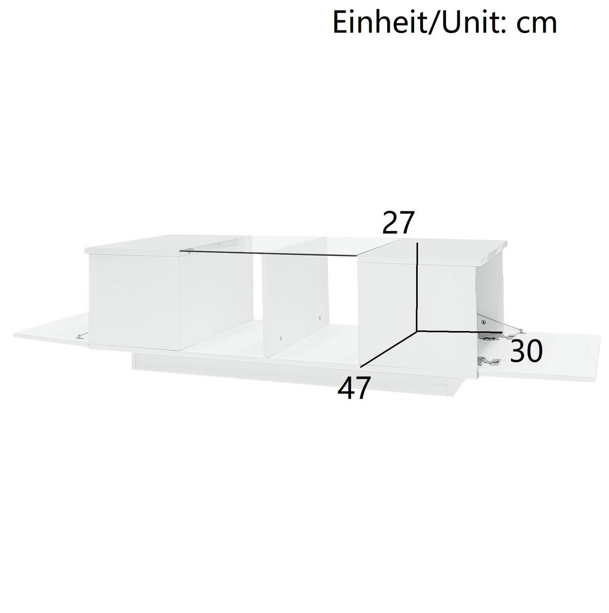 COUCHTISCH 120/50/38.5 cm weiß aus Glas und MDF mit LED-Beleuchtung - Weiß, Holzwerkstoff (120/50/38.5cm) - OKMYHOME