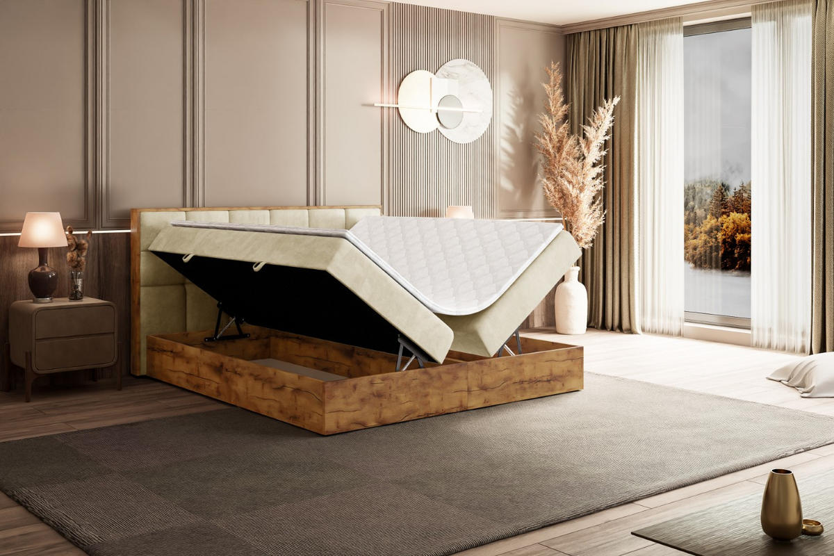 BOXBETT mit Matratze H4 und Lattenrost - LOLLI2 - 180x200 - Beige - Braun, Holzwerkstoff/Kunststoff (180/200cm) - ALTDECOR