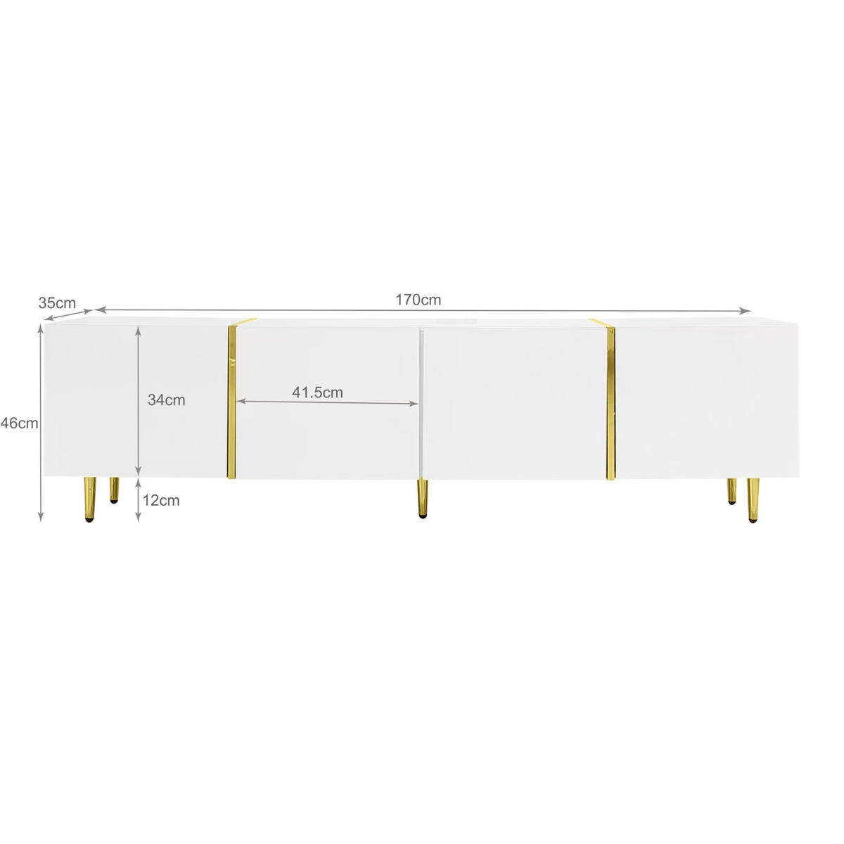 LOWBOARD 170/35/46 cm aus MDF mit Hochglanzfronten und 4 Türen Weiß - Weiß, Holzwerkstoff (170/46/35cm) - Modenvie