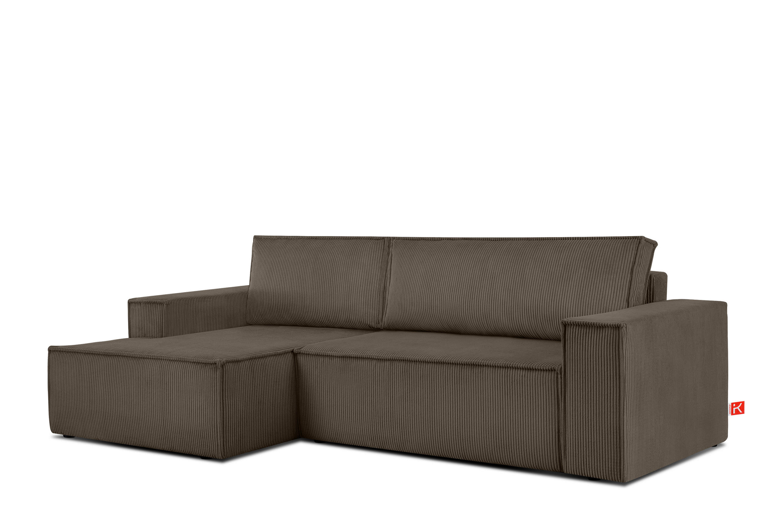 ECKSCHLAFSOFA-LINKS NAPI in Pet Friendly Cord-Stoff, braun - Schwarz/Braun, Textil (262/148cm) - KONSIMO®