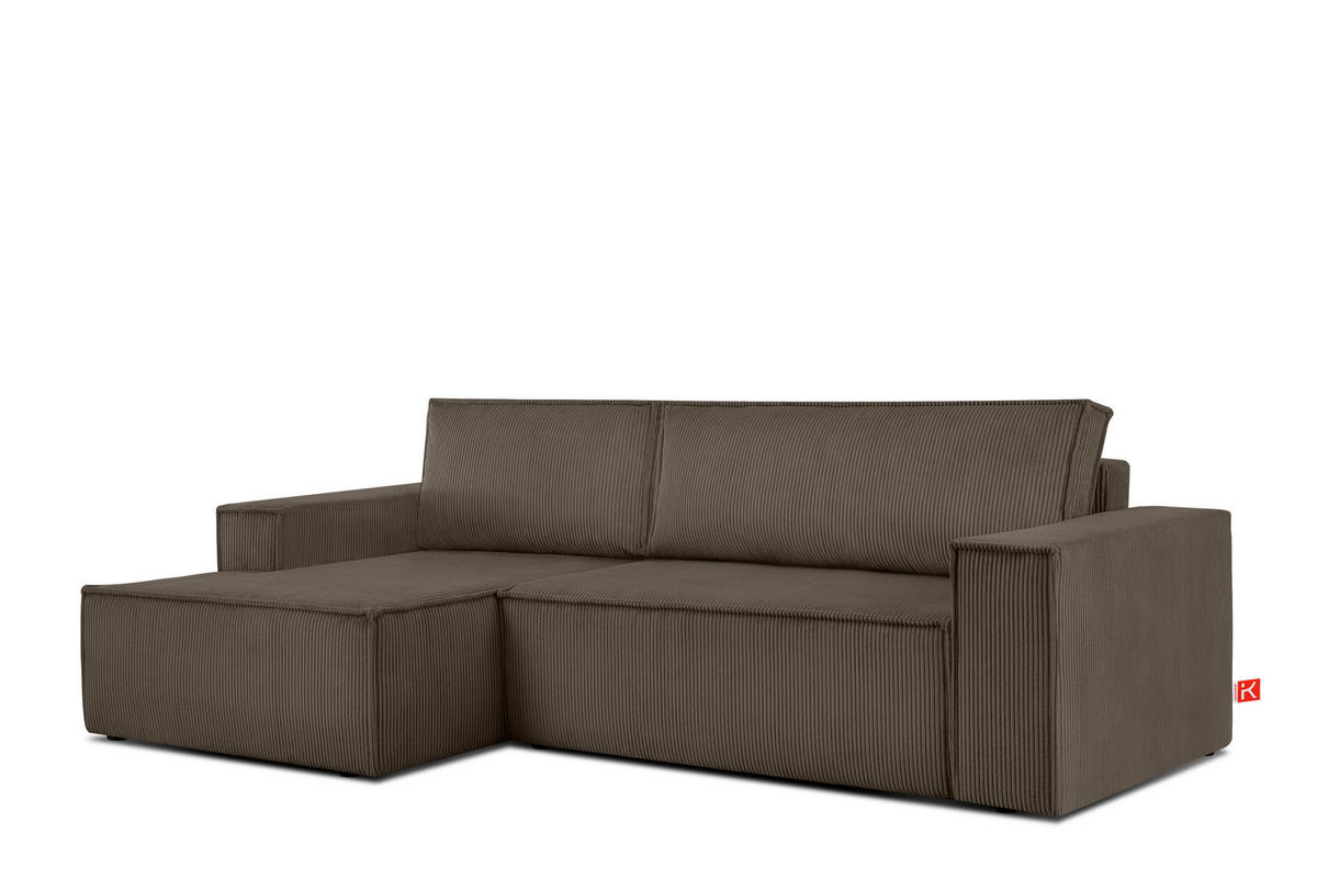 ECKSCHLAFSOFA-LINKS NAPI in Pet Friendly Cord-Stoff, braun - Schwarz/Braun, Textil (262/148cm) - KONSIMO®