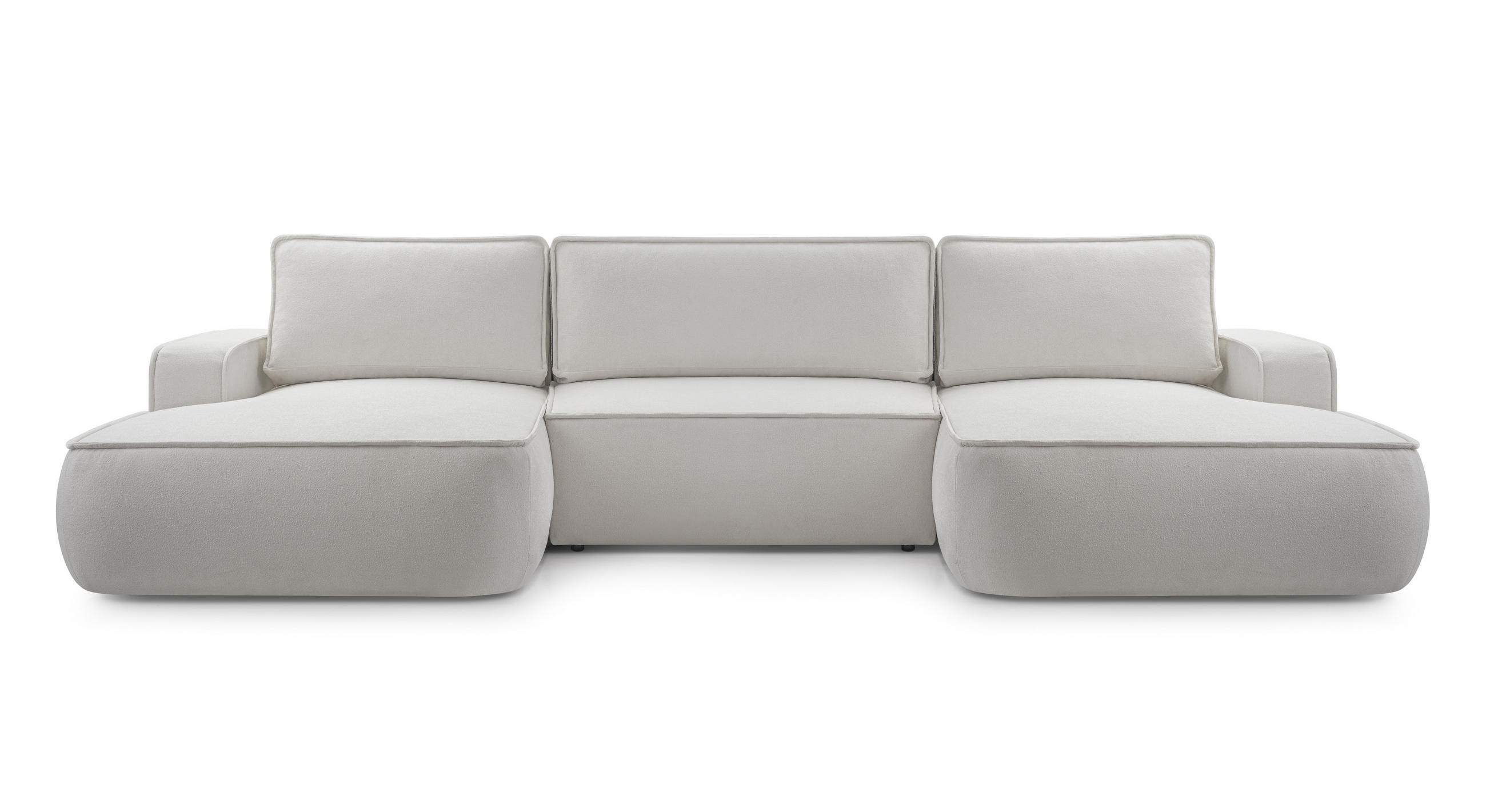 WOHNLANDSCHAFT SOLO Grau Boucle-Stoff mit Schlaffunktion - Grau, Holz (364/87/168cm) - MASSENO