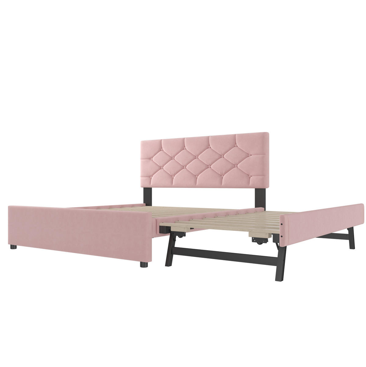 POLSTERBETT 140/200 cm mit Lattenrost, ausziehbarem Rollbett und Samtbezug, Rosa - Rosa, Textil (140/200cm) - Redom