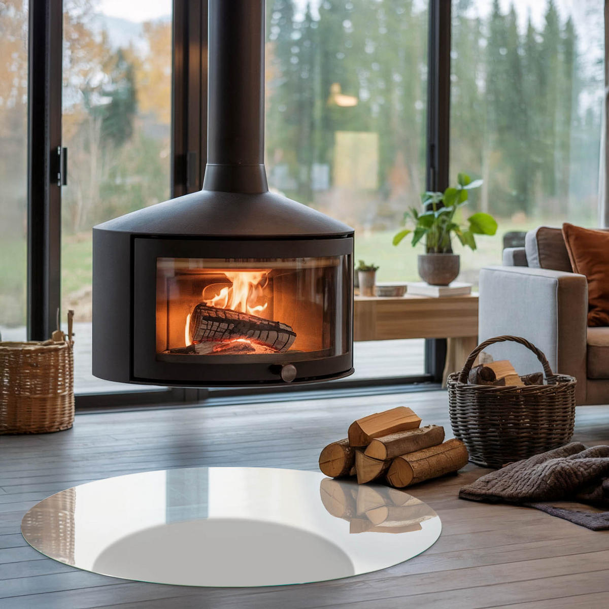 GLASPLATTE für Kamin Ø 100 cm - Grau, Glas (100/100/0.4cm) - TULUP