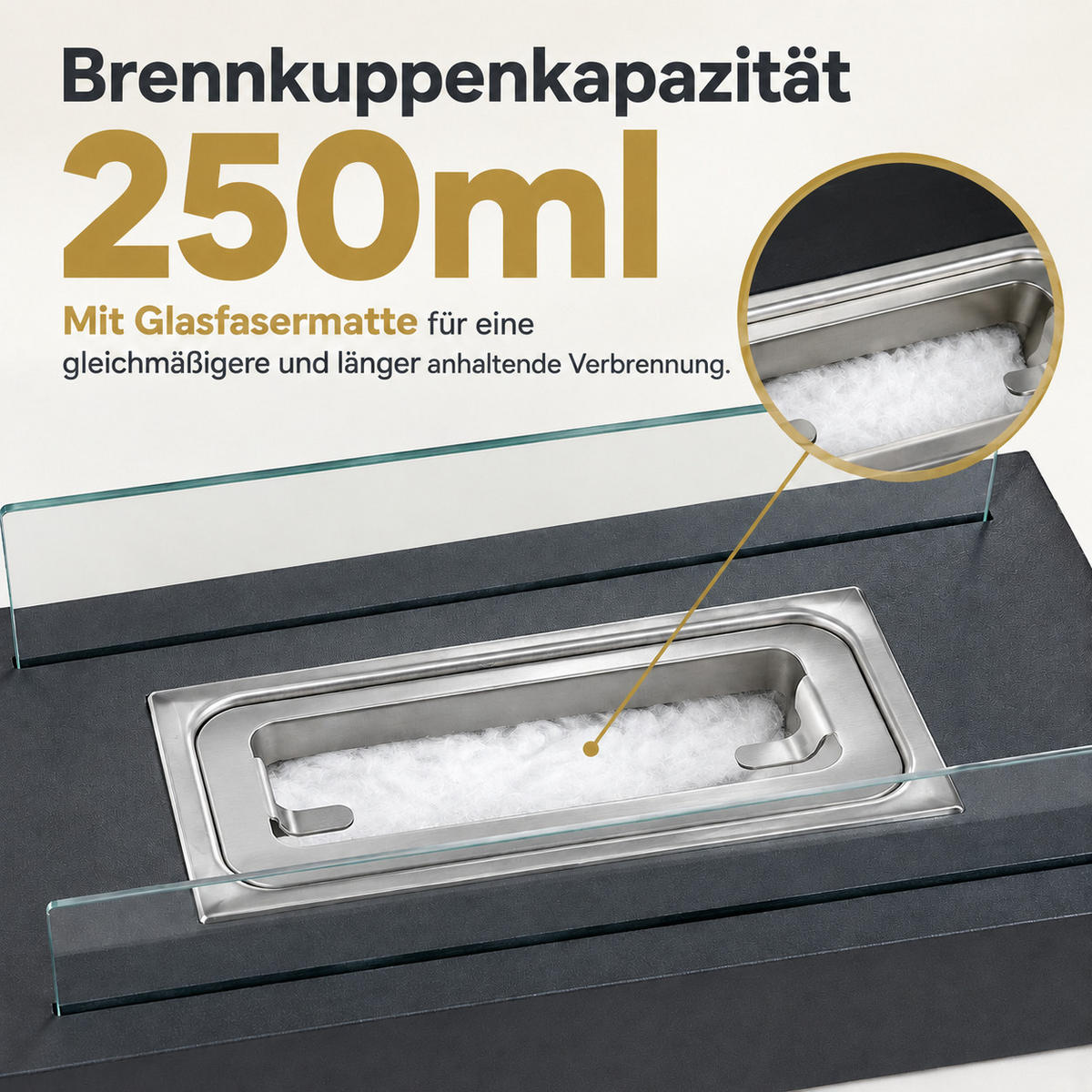 TISCHKAMIN Fyvmar 35/18/15 cm - Schwarz, Glas/Metall (18/15/35cm) - ZMH