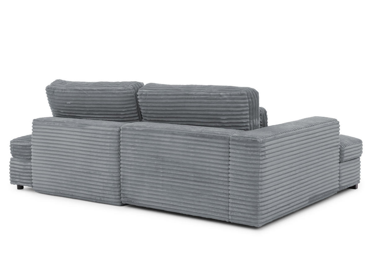 ECKSOFA Wolke mit tiefer Sitzfläche, Schlaffunktion und praktischem Bettkasten aus weichem Grau Cordstoff - Schwarz/Grau, Holz/Kunststoff (162/225cm) - S-Style