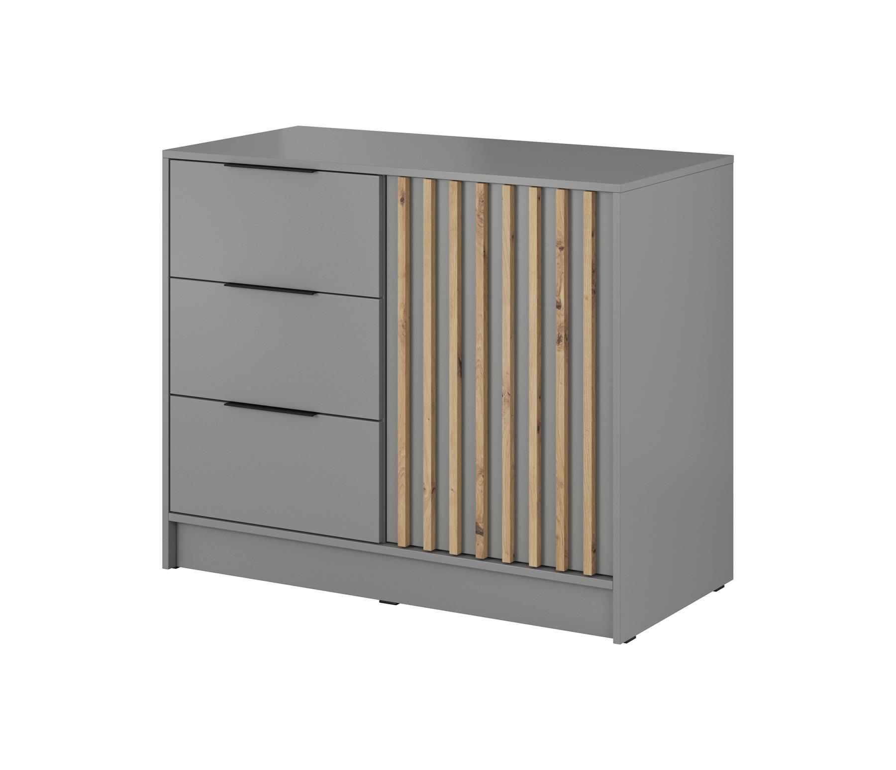 KOMMODE Nelly 3D Graphit, Zweitürig mit Schubladen - Grau, Holzwerkstoff (105/86/45cm) - Bettso