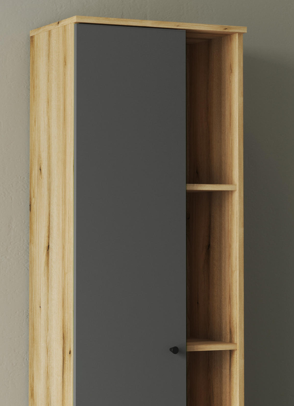 BAD-HOCHSCHRANK grau, Evoke Eiche, Badschrank, 51 x 190 cm - Eichefarben/Schwarz, Holz/Holzwerkstoff (51/190/33cm) - Furn.Design