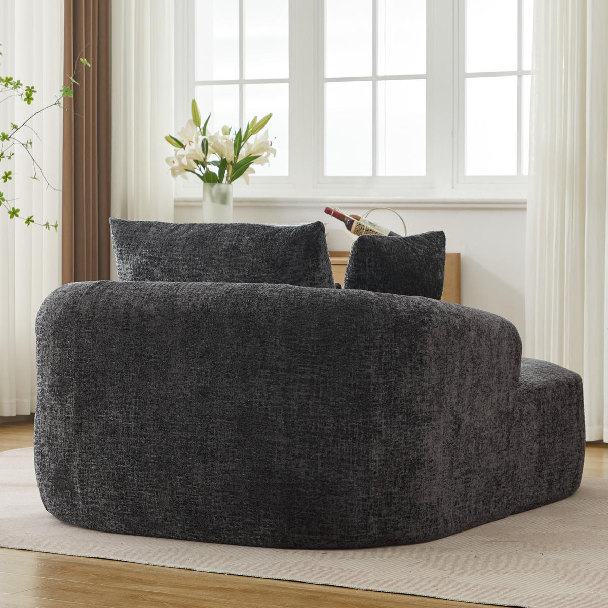SCHLAFSESSEL DE-34006 mit Armlehnen und Kissen Schwarz - Schwarz, Textil (131/81/146.5cm) - ComfortXL