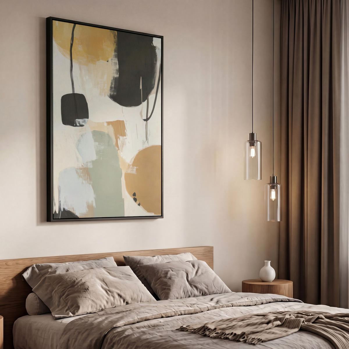 LEINWAND Bilder mit Rahmen - Farbe - Abstrakt - Farben - 60x90 - Currygelb, Textil (60/90cm) - MuchoWow