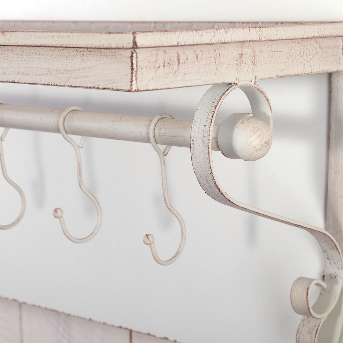 WANDGARDEROBE LILY 6 Haken, Hutablage antik-weiß - Weiß, Holz (61/25/26cm) - DESIGN DELIGHTS