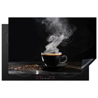 HERDABDECKPLATTE Kaffee - Schwarz - Bohnen - Heiß - Tasse Induktionsmatte 81x52 cm - Schwarz, Kunststoff (81/52/0.2cm) - MuchoWow