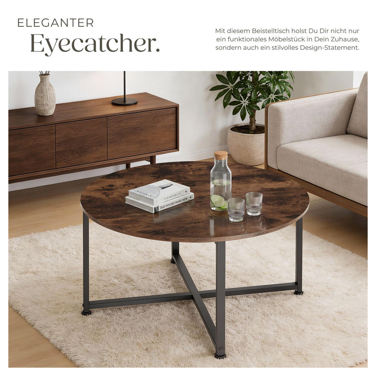 COUCHTISCH Aberdeen, 88,5 x 47 cm, Industrial Holz dunkel, rustikal - Rostfarben, Holz (88.5/88.5/47cm) - tectake
