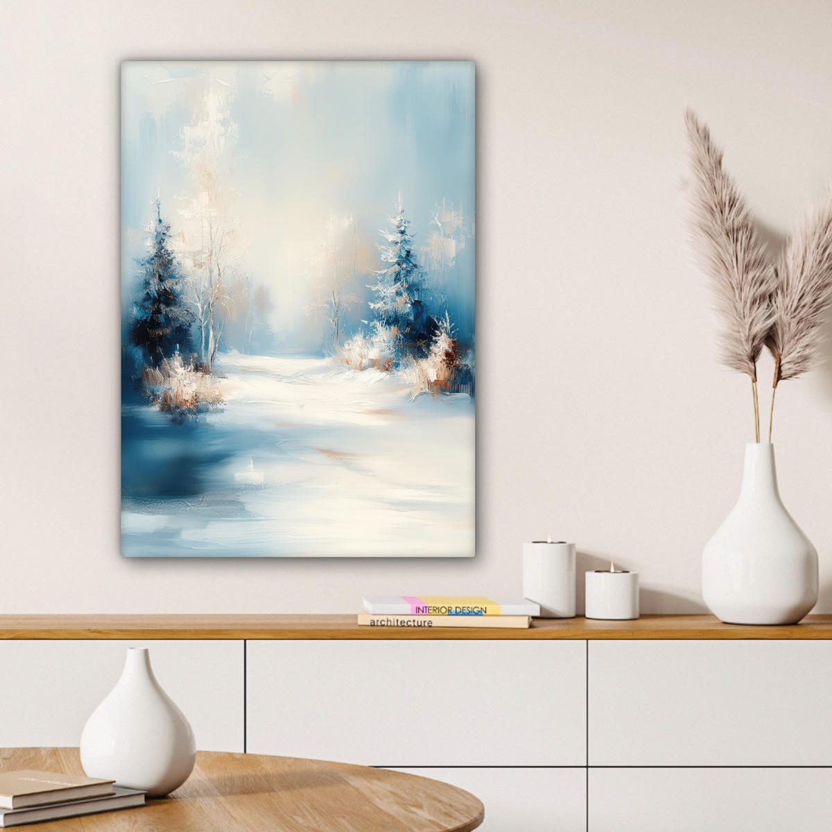 LEINWANDBILD Wald - Winter - Natur - Abstrakt - Schnee 60x80 cm - Weiß, Textil (60/80cm) - MuchoWow