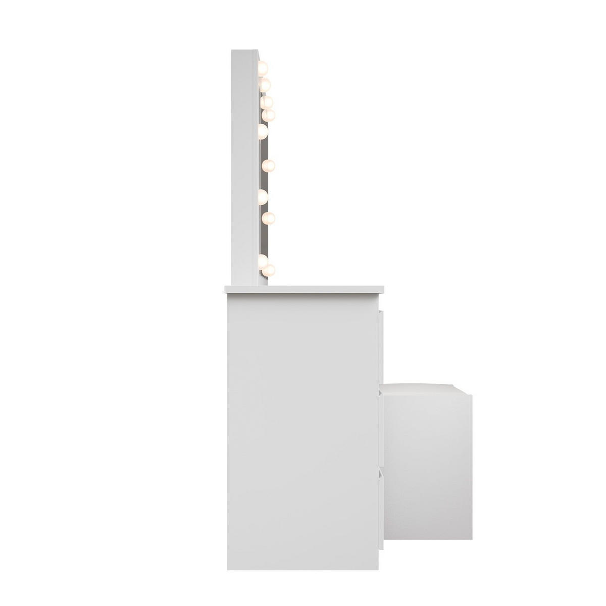 SCHMINKTISCH Talea mit LED (3 Lichtstufen) inkl Hocker Melly - Weiß, Holz (110/141/40cm) - Juskys