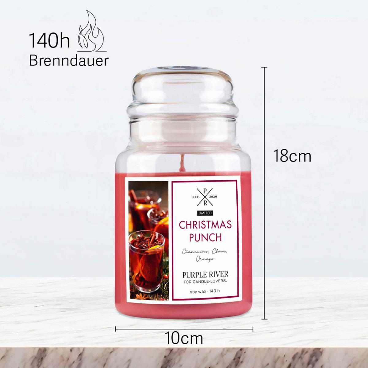 DUFTKERZE Purple River - Rot, Naturmaterialien/Glas (18cm)