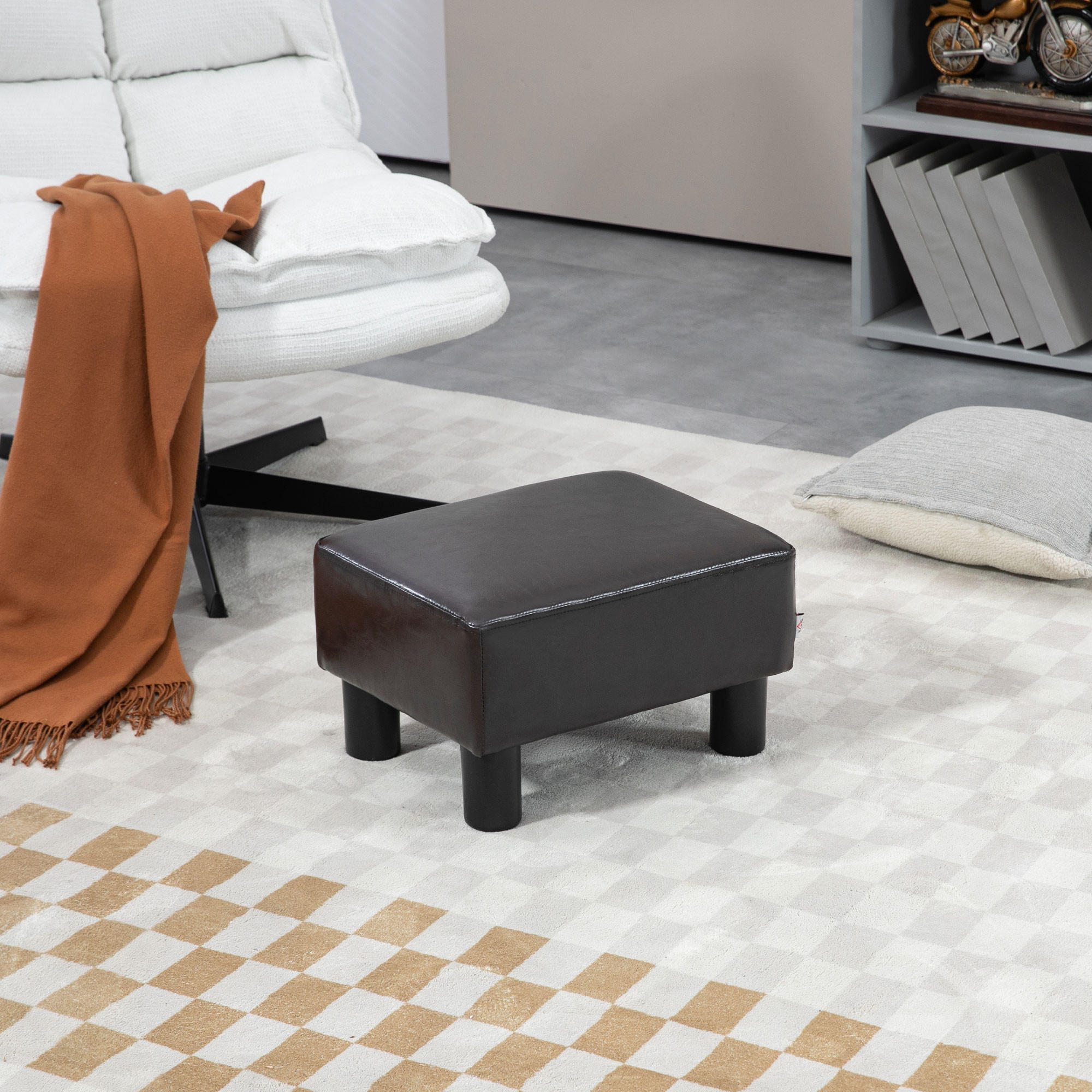 FUSSHOCKER, Polsterhocker - Dunkelbraun, Leder (30/24/40cm) - HOMCOM