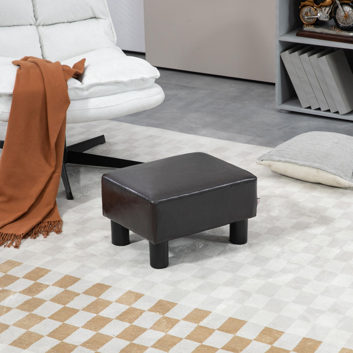 FUSSHOCKER, Polsterhocker - Dunkelbraun, Leder (30/24/40cm) - HOMCOM