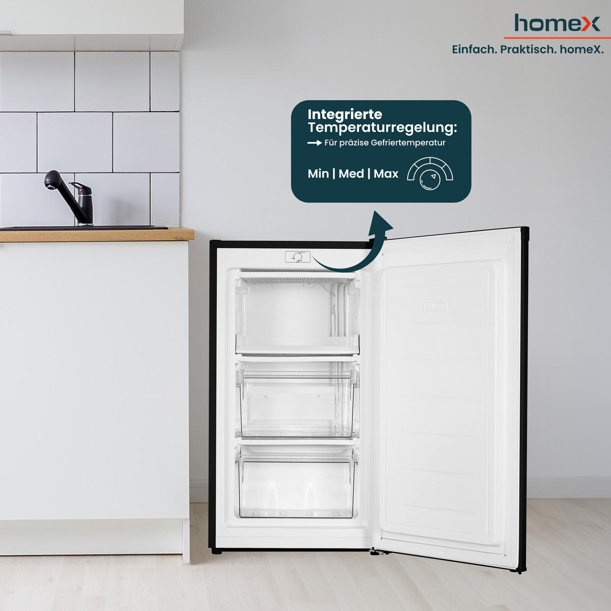 GEFRIERSCHRANK klein - 60L Nutzinhalt, 4-Sterne Gefrieren, kompakt, freistehend, schwarz, FS1016-B - Schwarz, Kunststoff/Metall (47.5/85/45cm) - homeX