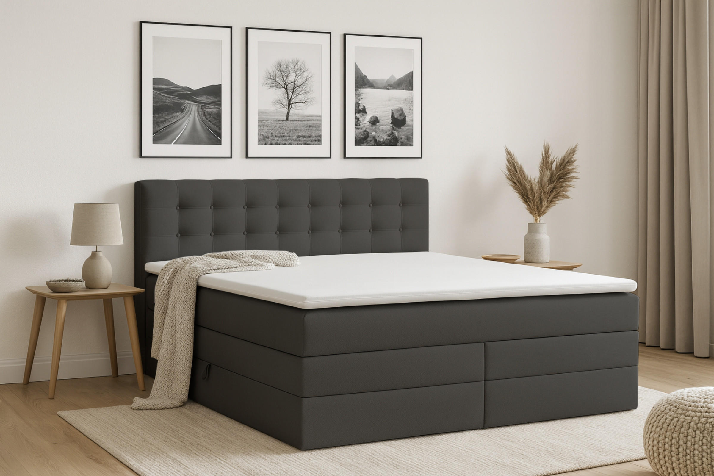 BOXSPRINGBETT SANTE 160/200 in Velour Anthrazit - Anthrazit, Holz/Holzwerkstoff (160/200cm) - Deine Möbel 24