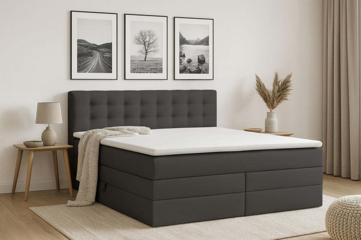 BOXSPRINGBETT SANTE 140/200 in Velour Anthrazit - Anthrazit, Holz/Holzwerkstoff (140/200cm) - Deine Möbel 24