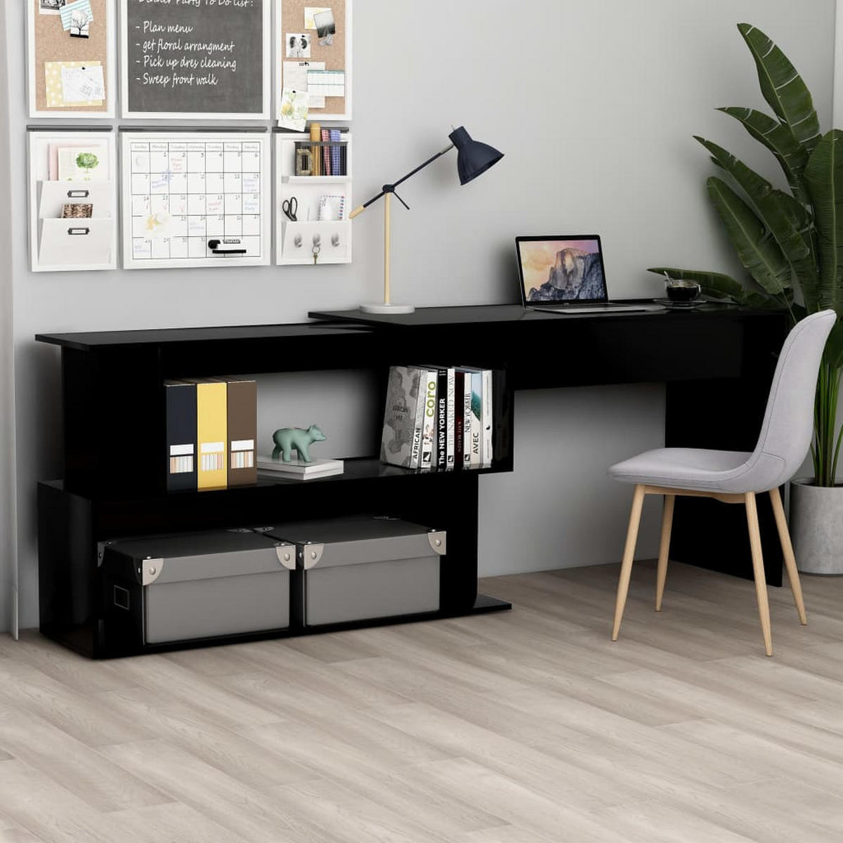 ECKSCHREIBTISCH mit Drehbarem Seitenteil 200/50/76 cm aus Holzwerkstoff Schwarz - Schwarz, Holz (50/200/76cm) - vidaXL