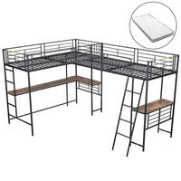 HOCHBETT 90/200 cm schwarz mit Tisch und Doppeltreppe mit Matratze - Schwarz, Metall (90/200cm) - OKWISH