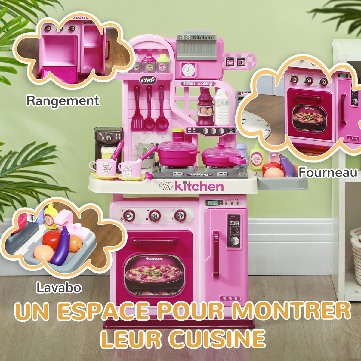 SPIELKÜCHE DE-18733 mit Licht & Sound, 33-teilig Rosa - Pink, Kunststoff (53/22/69cm) - ComfortXL