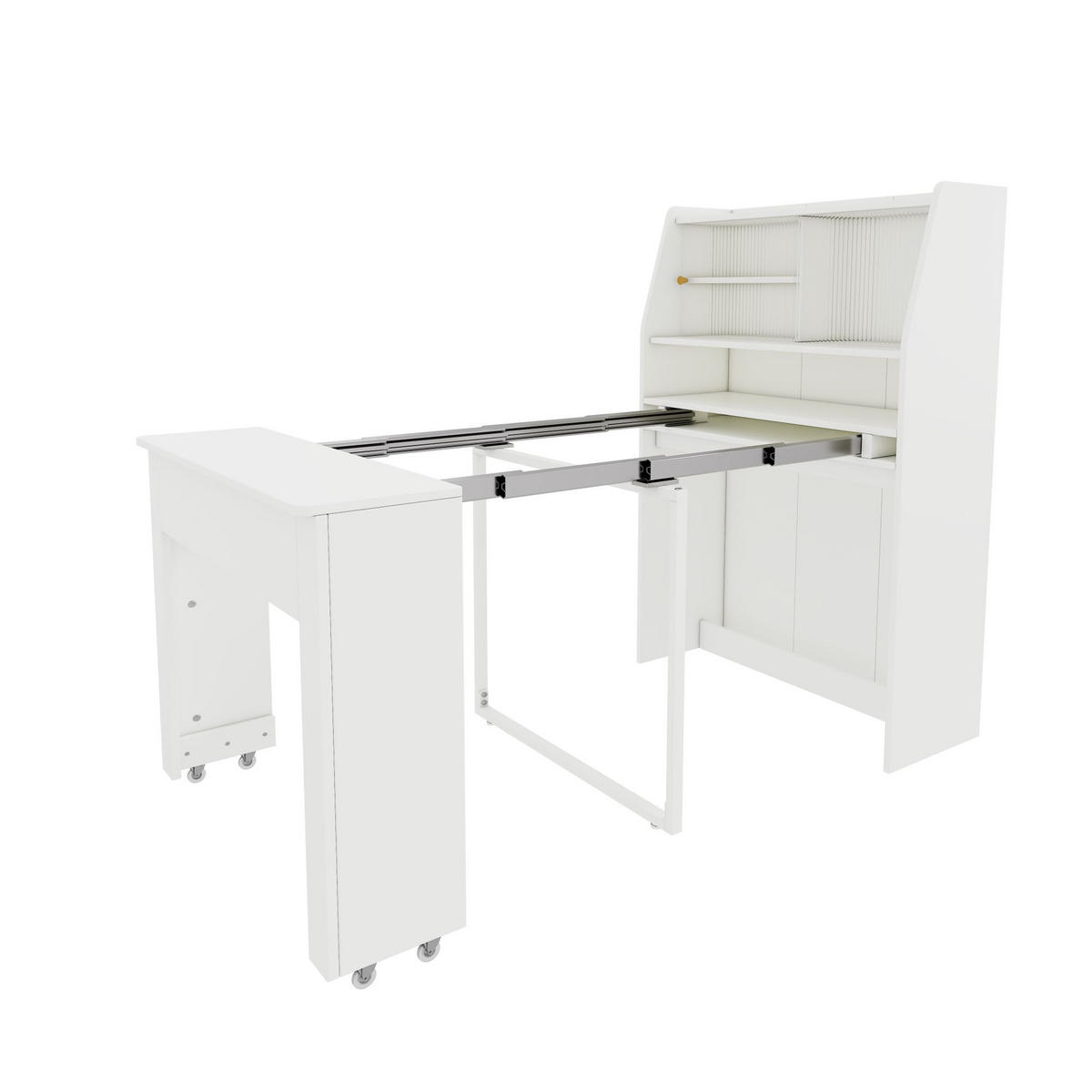AUSZIEHTISCH 52-132,5/80/76 cm in Weiß – mit Stauraum und Glasfach - Weiß, Holzwerkstoff (80/52/76cm) - BEAOK