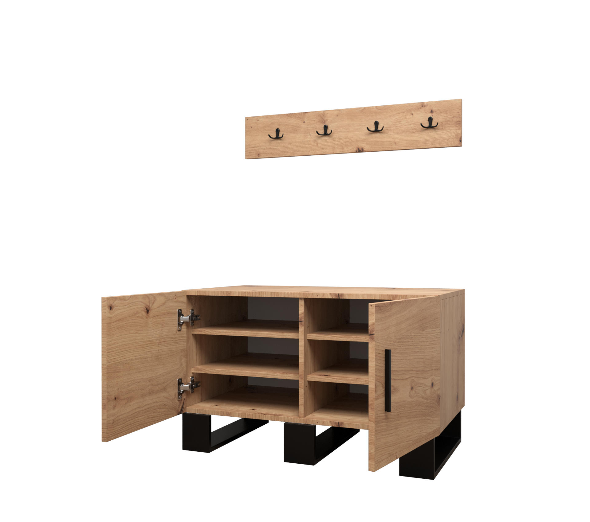 GARDEROBENBANK 52/84/45,6 2-türig - Schwarz/Eiche Artisan, Holz/Kunststoff (84/52/45.6cm) - Abiks Möbel